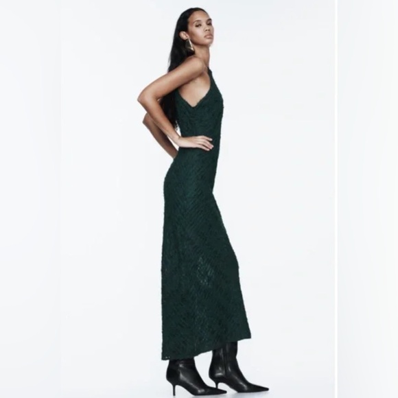 Zara HALTER DRESS WITH FRINGE. Bottle Green. Size S. New with Tags. - Picture 5 of 12